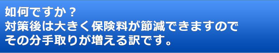 如何ですか？対策後は大きく保険料が節減できますので その分手取りが増える訳です。